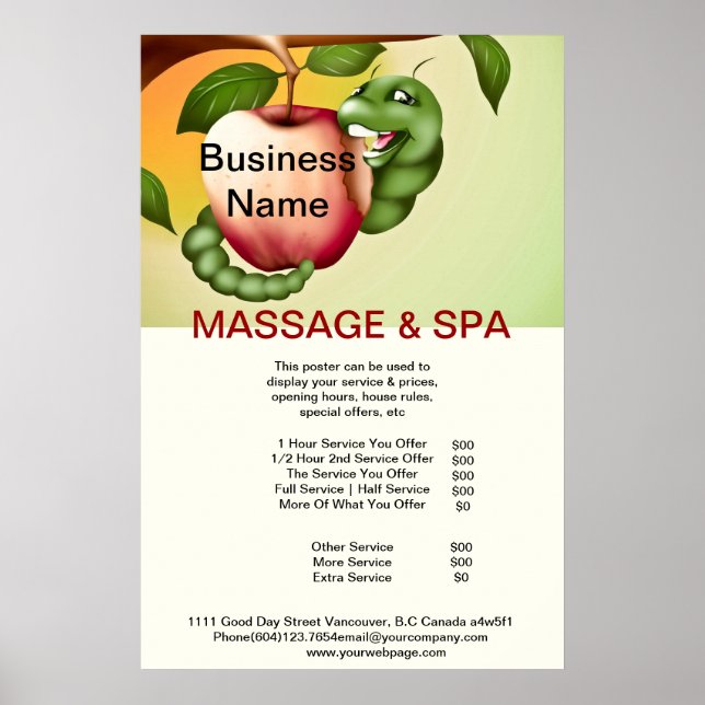 Póster Poster del salón de belleza Apple Spa Massage (Frente)