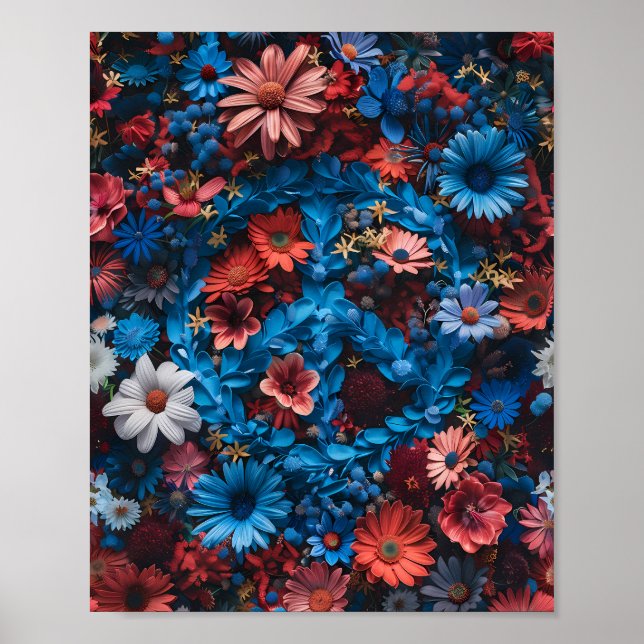 Póster Poster del símbolo de paz floral patriótico (Frente)