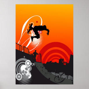 Póster Poster del skateboarder del atardecer