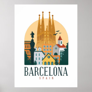 Póster Poster del Skyline de Barcelona España