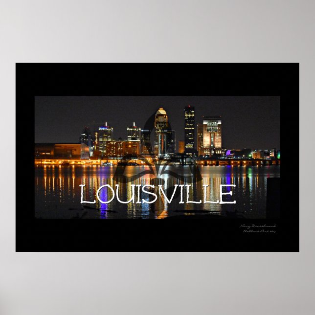 Póster Poster del Skyline de Louisville con Fleur de Lis (Frente)