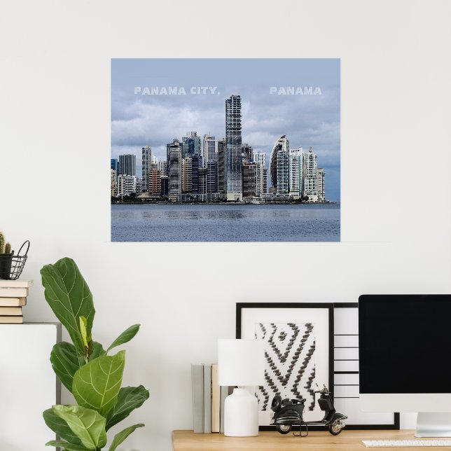 Póster Poster del Skyline de Panamá sin texto de personal (Oficina en casa)