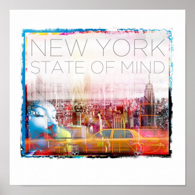 Póster Poster del STate of Mind de Nueva York de 12" x 12 (Frente)