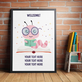 Póster Poster del tema del gusano de biblioteca rosado