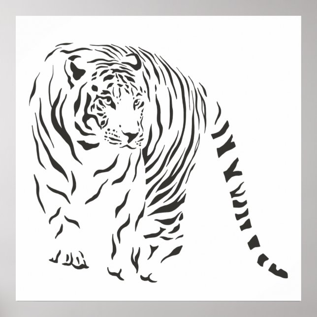 Póster Poster Del Tigre Blanco Y Negro (Frente)