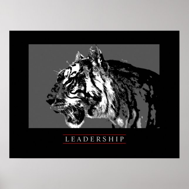 Póster Poster del tigre de liderazgo motivador blanco neg (Frente)