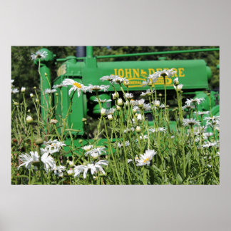 Póster Poster del Tractor Verde y las Flores