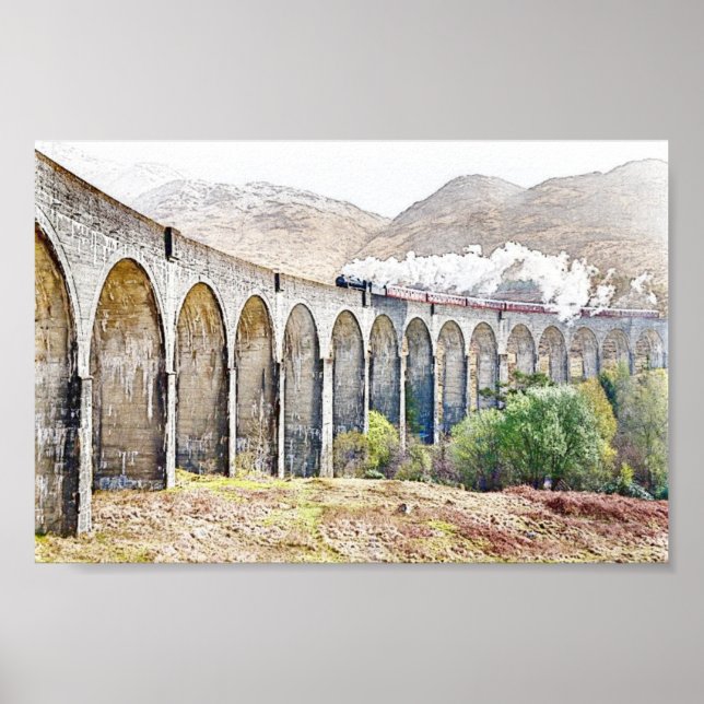 Póster Poster del tren de vapor del viaducto Glenfinnan (Frente)