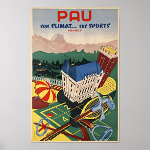 Póster Poster del viaje del art déco de Pau, Francia/del