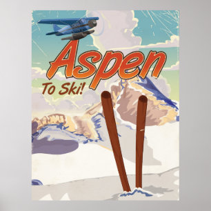 Póster Poster del viaje del esquí del vintage de Aspen