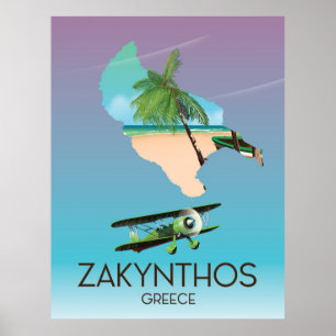 Póster Poster del viaje del mapa de Zakynthos Grecia