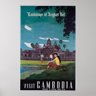 Póster Poster del viaje del vintage de Angkor Wat Camboya