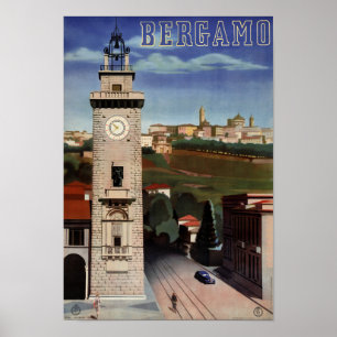 Póster Poster del viaje del vintage de Bérgamo restaurado