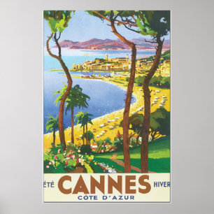 Póster Poster del viaje del vintage de Cannes Cote d'Azur