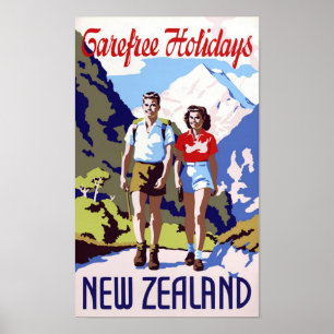 Póster Poster del viaje del vintage de Nueva Zelanda