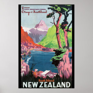 Póster Poster del viaje del vintage de Nueva Zelanda de