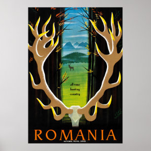 Póster Poster del viaje del vintage de Rumania restaurado