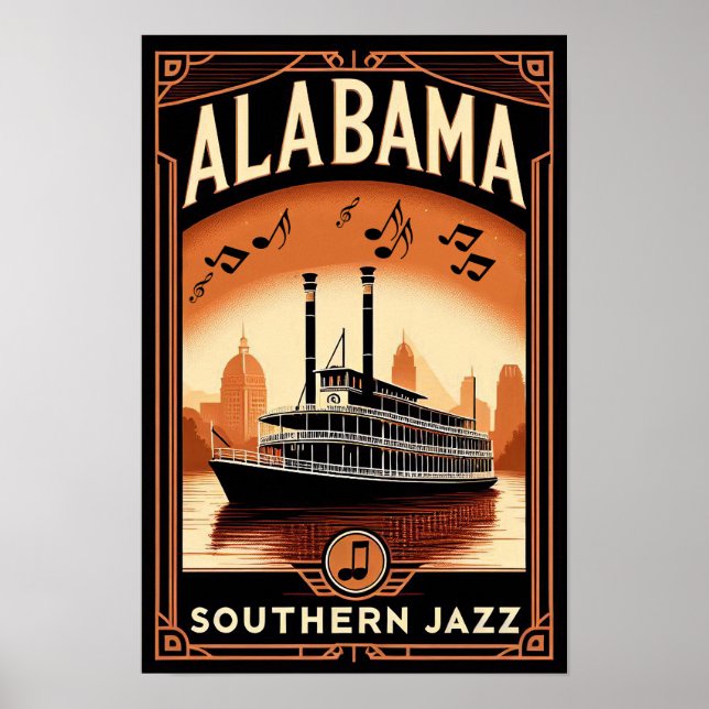 Póster Poster del Vintage Alabama Jazz Riverboat (Frente)