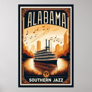 Póster Poster del Vintage Alabama Jazz Riverboat