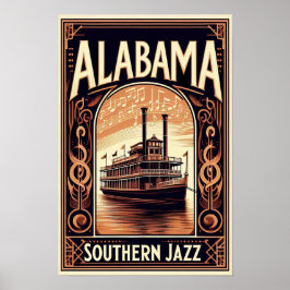 Póster Poster del Vintage Alabama Jazz Riverboat