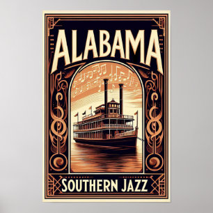 Póster Poster del Vintage Alabama Jazz Riverboat