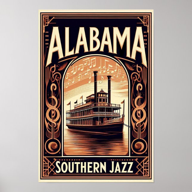 Póster Poster del Vintage Alabama Jazz Riverboat (Frente)