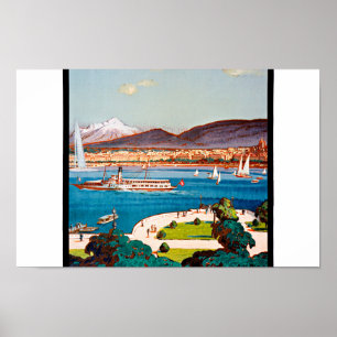 Póster Poster del vintage de Ginebra Suiza restaurado