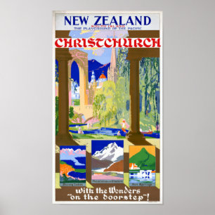 Póster Poster del vintage de Nueva Zelanda Christchurch