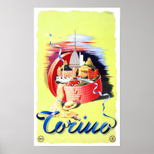 Póster Poster del vintage de Torino Italia restaurado
