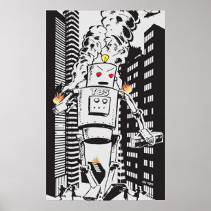 Póster Poster del vintage del ataque del robot