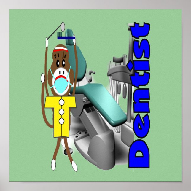 Póster Poster dentista—Diseño de mono sock, adorable (Frente)