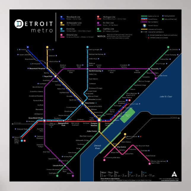 Póster Poster Detroit Metro de 32" x 32" (Oscuro) (Frente)