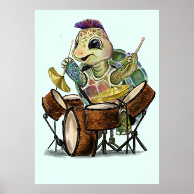 Póster Poster divertida con tambor de tortuga - Pintura (Frente)