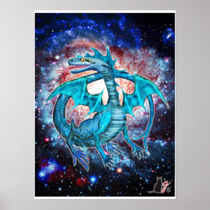Póster Poster Dragón Cósmico Turquesa
