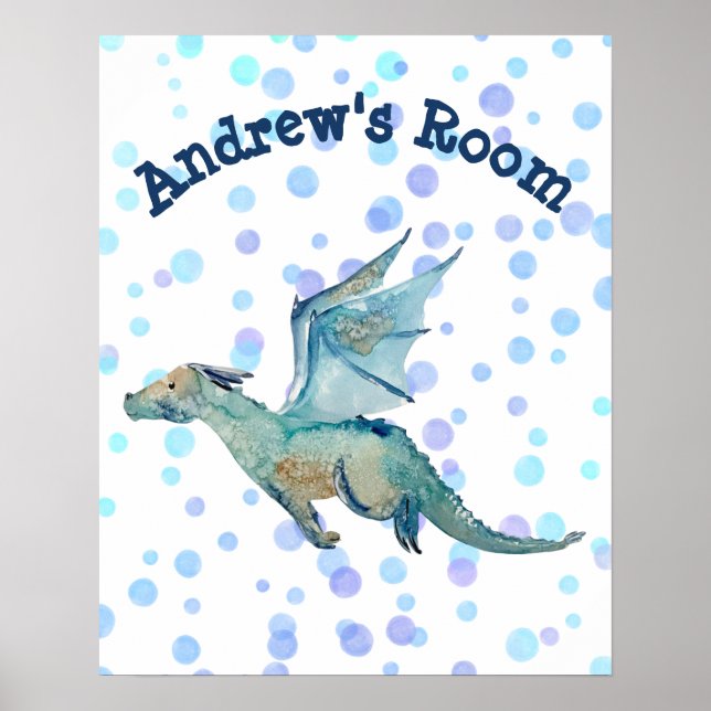 Póster Poster Dragon de acuarela personalizada (Frente)