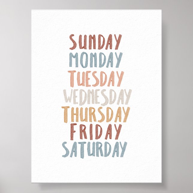 Póster Poster educacional de los días de boho de la seman (Frente)