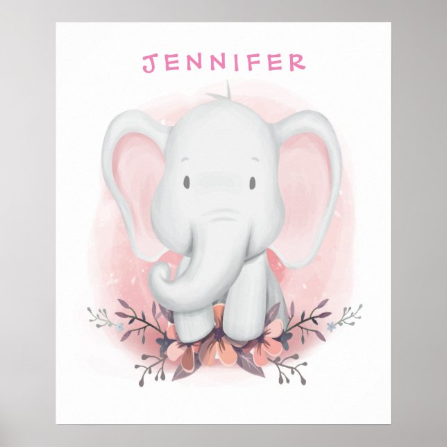 Póster Poster elefante Personalizado de bebé personalizad (Frente)
