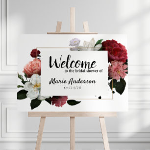 Póster Poster elegante de flores borgoñas y rosas