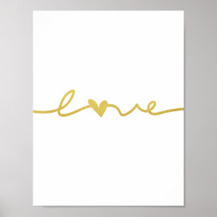 Póster Poster elegante simple de escritura de amor dorado