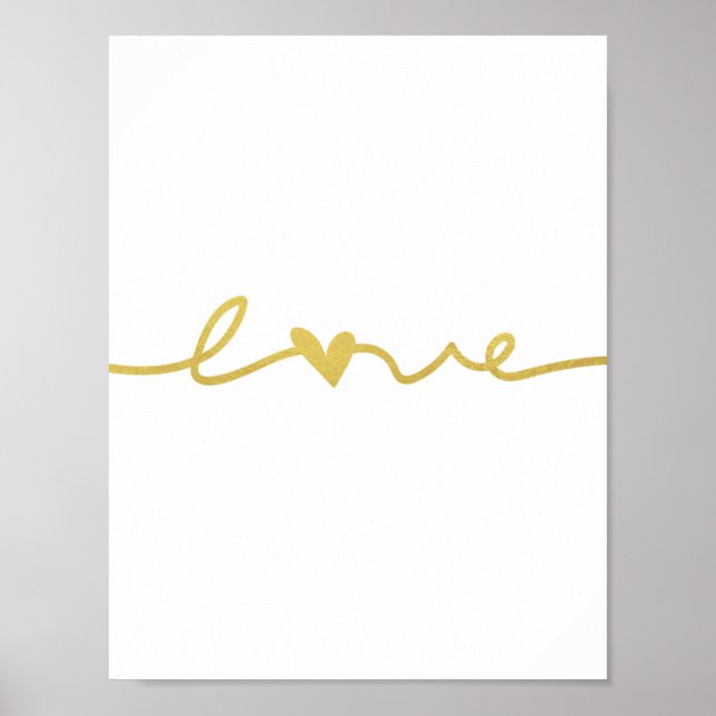 Póster Poster elegante simple de escritura de amor dorado (Frente)