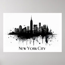 Póster Poster en línea aérea de Nueva York en blanco y ne