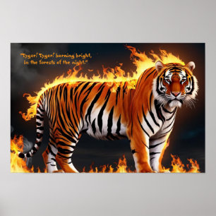 Póster Poster en llamas de tigres