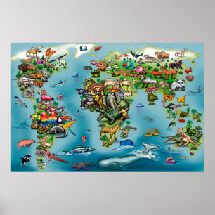 Póster Poster ENORME DEL Mapa Mundial de Animales