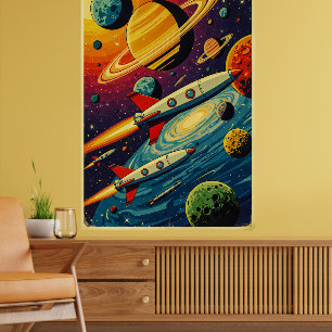 Póster Poster espacial de ciencia ficción de época - Des