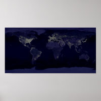 Poster espacial de la luz nocturna de la Tierra