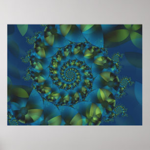 Póster Poster espiral azul y verde del fractal