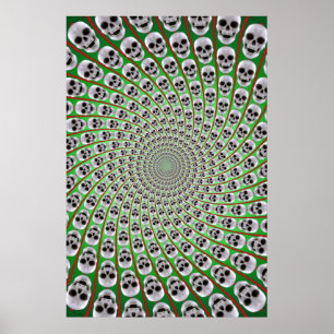 Póster Poster: Espiral del cráneo: Diseño Trippy: Verde y