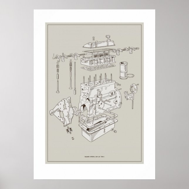 Póster Poster esquemático del motor de Triumph TR4A - Off (Frente)