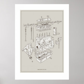 Póster Poster esquemático del motor de Triumph TR4A - Off