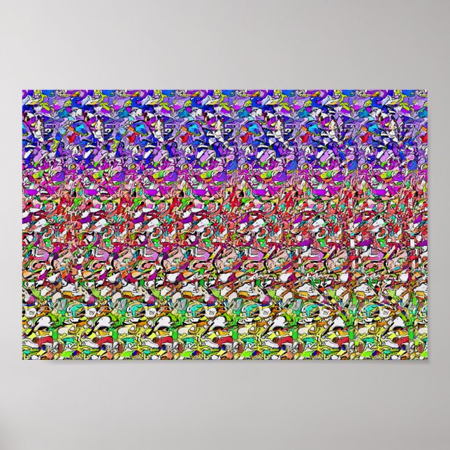 Póster Poster estereograma 3D oculto, mariposa en una flo (Frente)